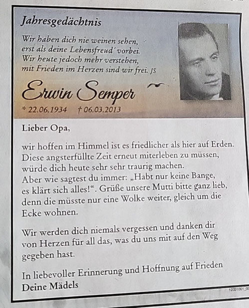 Jahresgedächtnis Erwin Semper